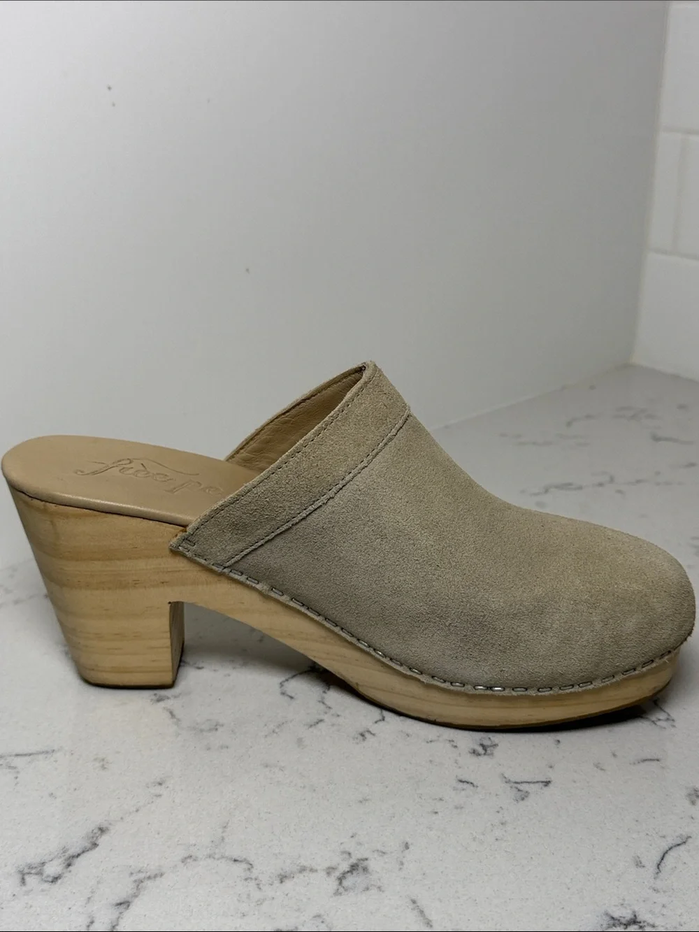 Free People Taupe Suede Wedge Mule Clogs